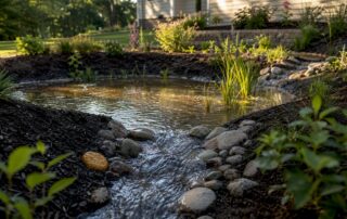 Rain garden basin with inlet and overflow
