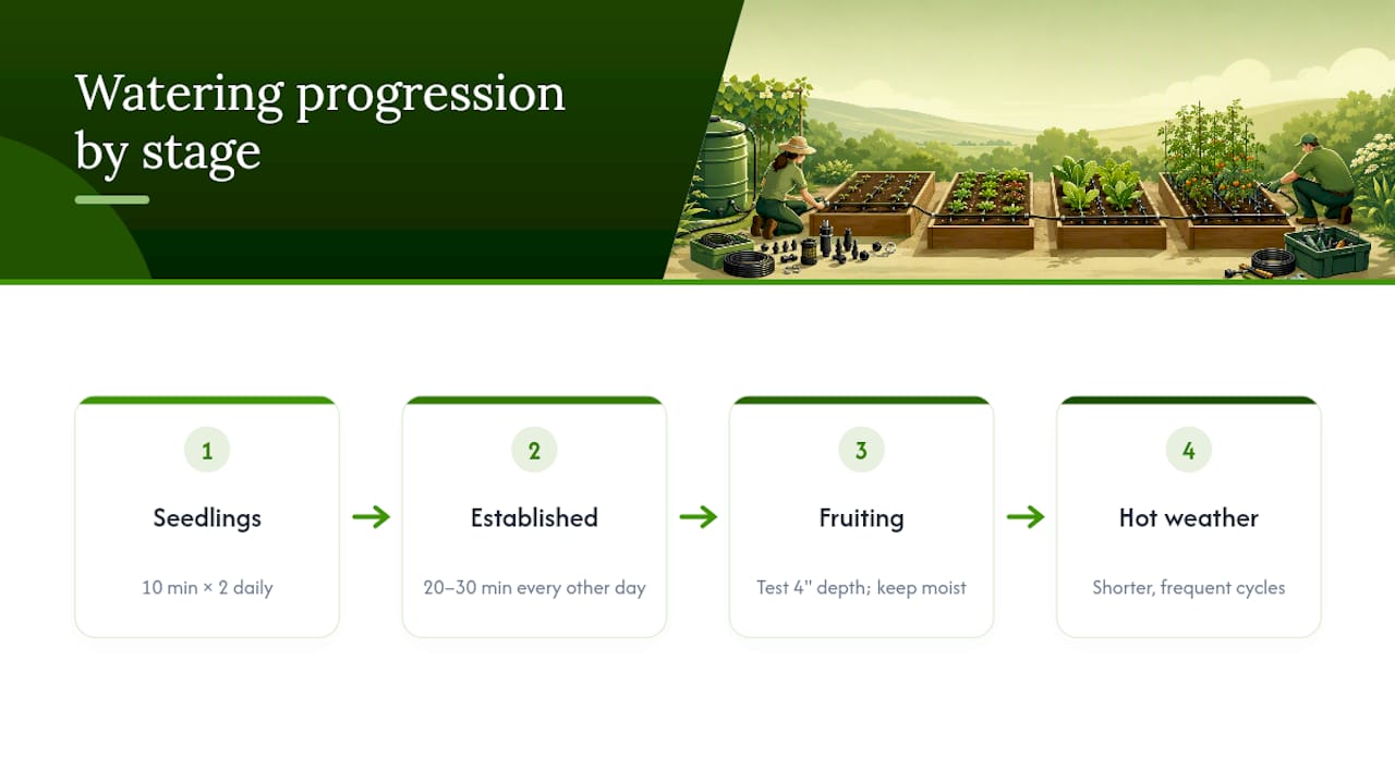 Raised bed watering schedule by growth stage
