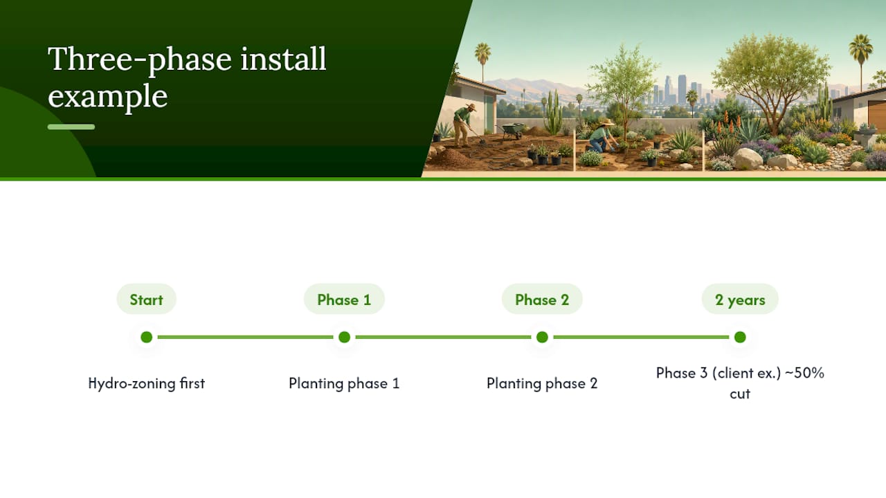 Three-phase landscape conversion and water reduction
