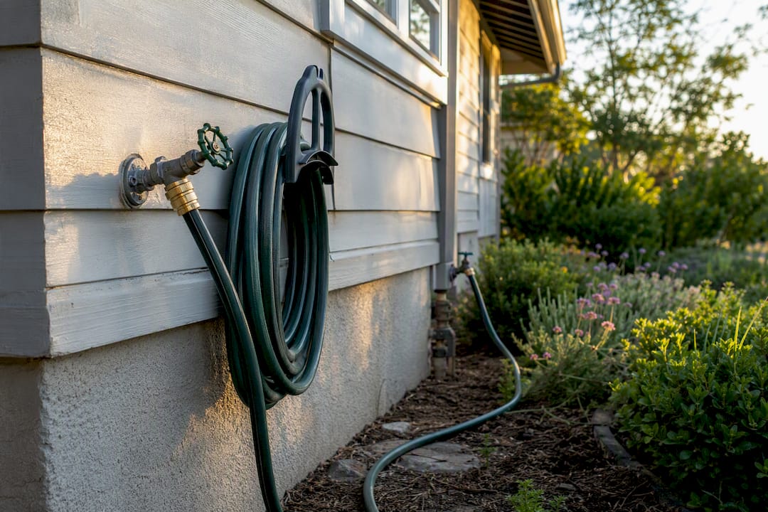 Accessible hose bib beside irrigated landscape