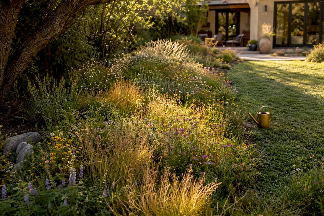 Native meadow replacing traditional backyard lawn