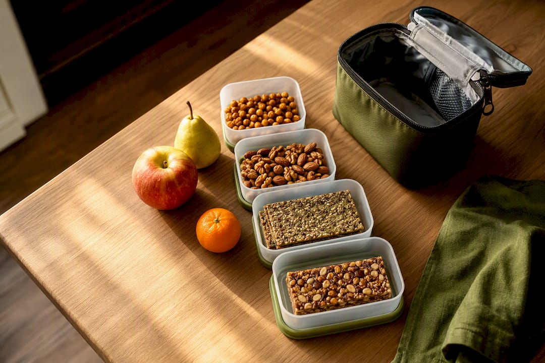Healthy snacks packed for air travel