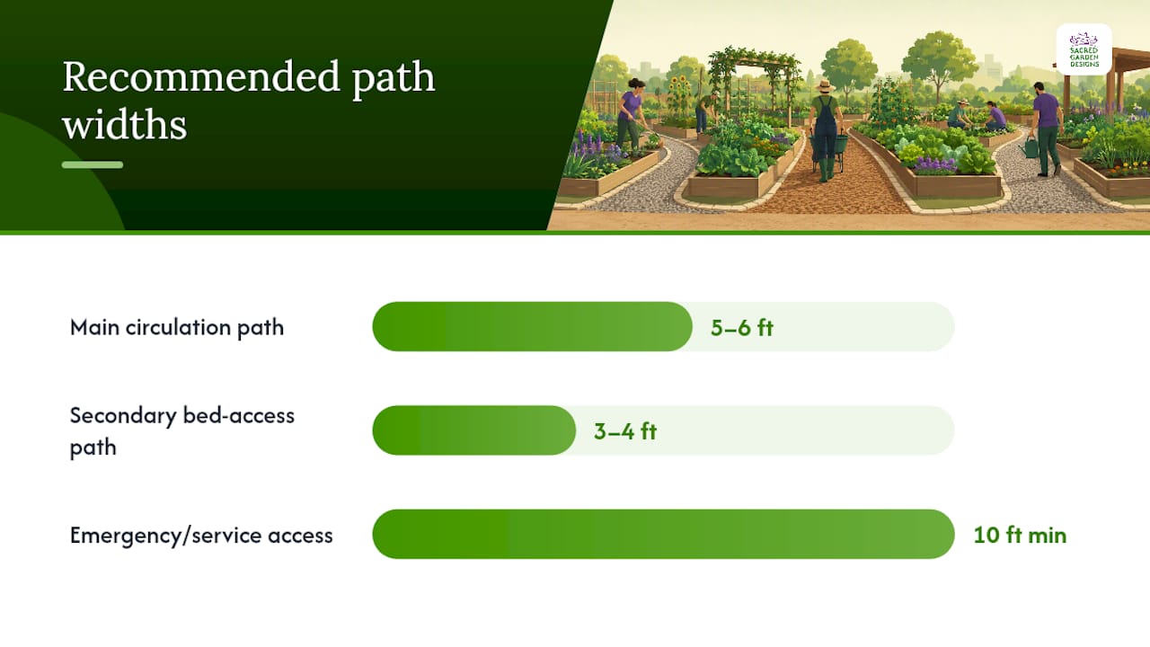 How Wide Should Community Garden Paths Be? — overview diagram