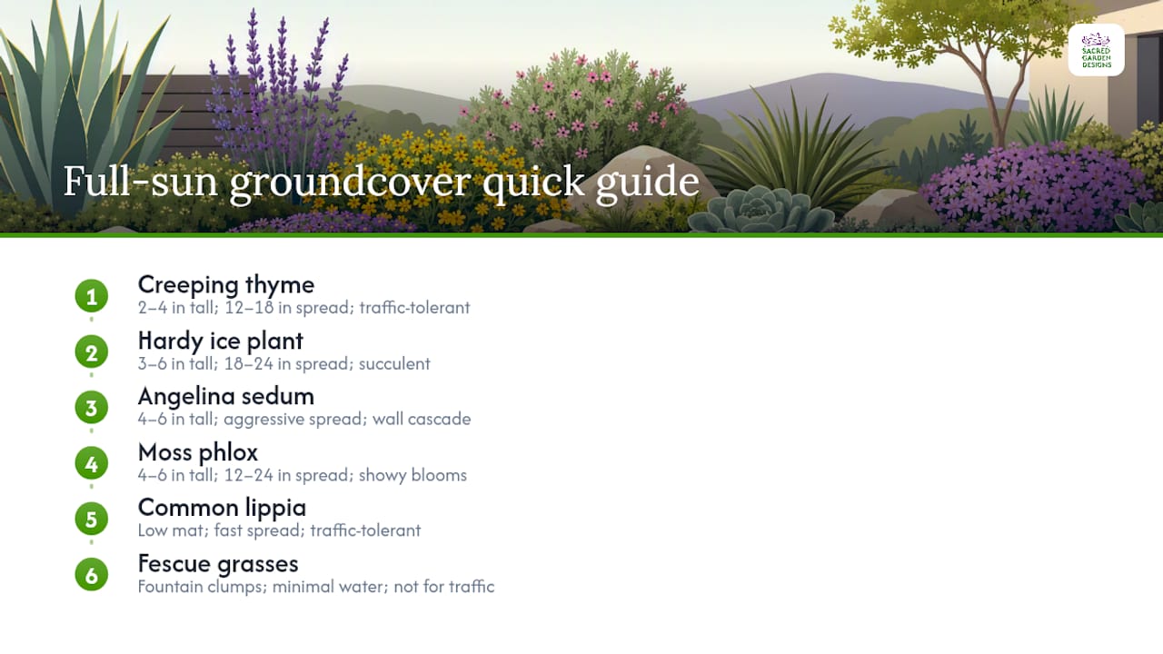Comparison of full sun groundcover choices