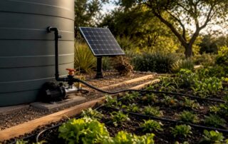 Solar irrigation system watering drought-tolerant garden