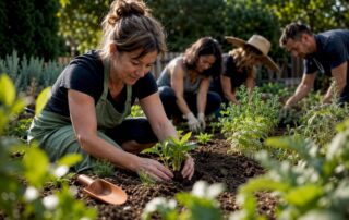 Home gardeners planting in an edible garden workshop