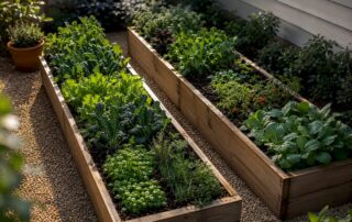 Compact raised bed kitchen garden layout
