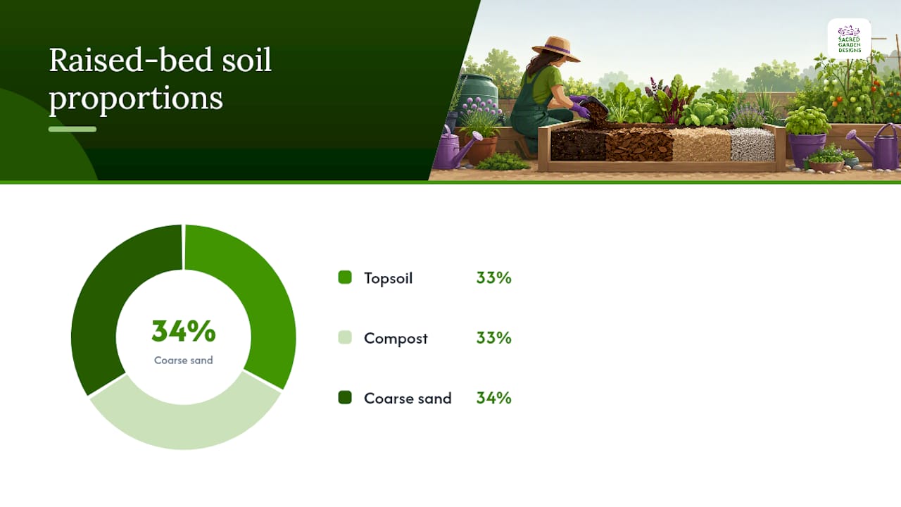 Equal parts topsoil compost and sand diagram