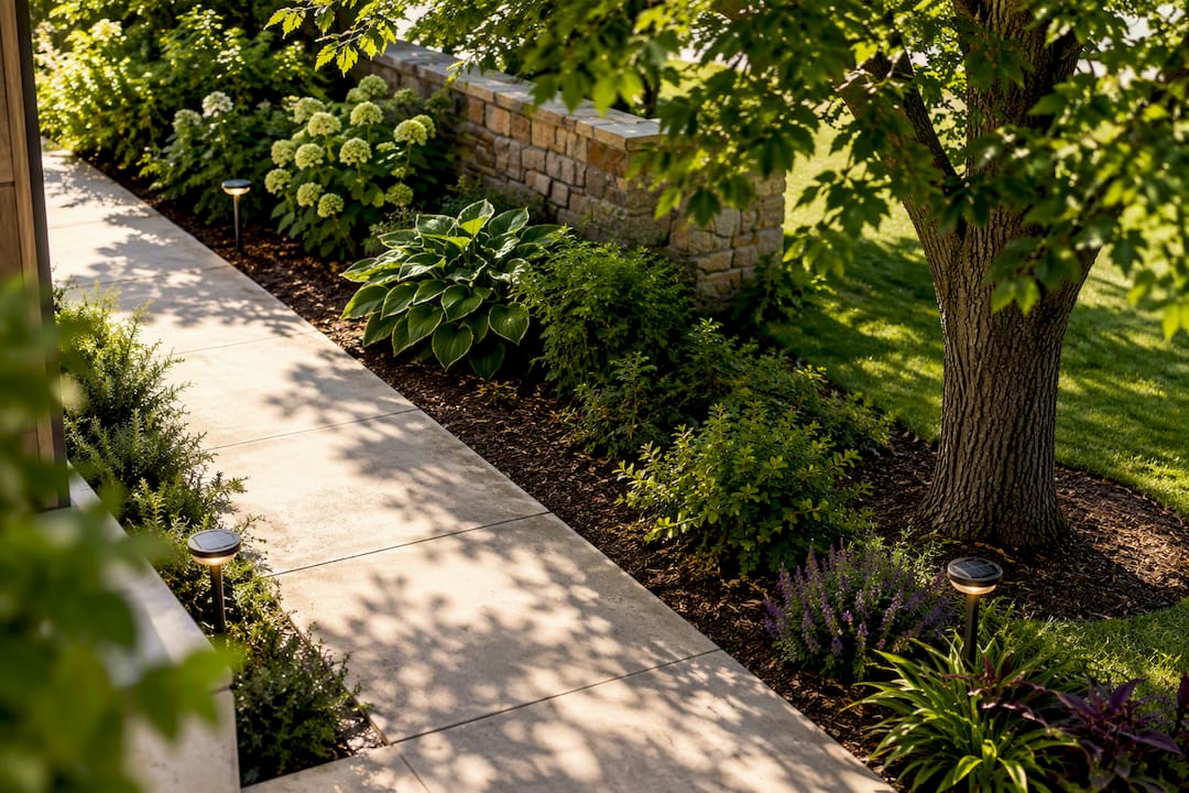 Sun and shade across a garden lighting site