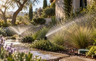 Sprinklers watering a Los Angeles garden