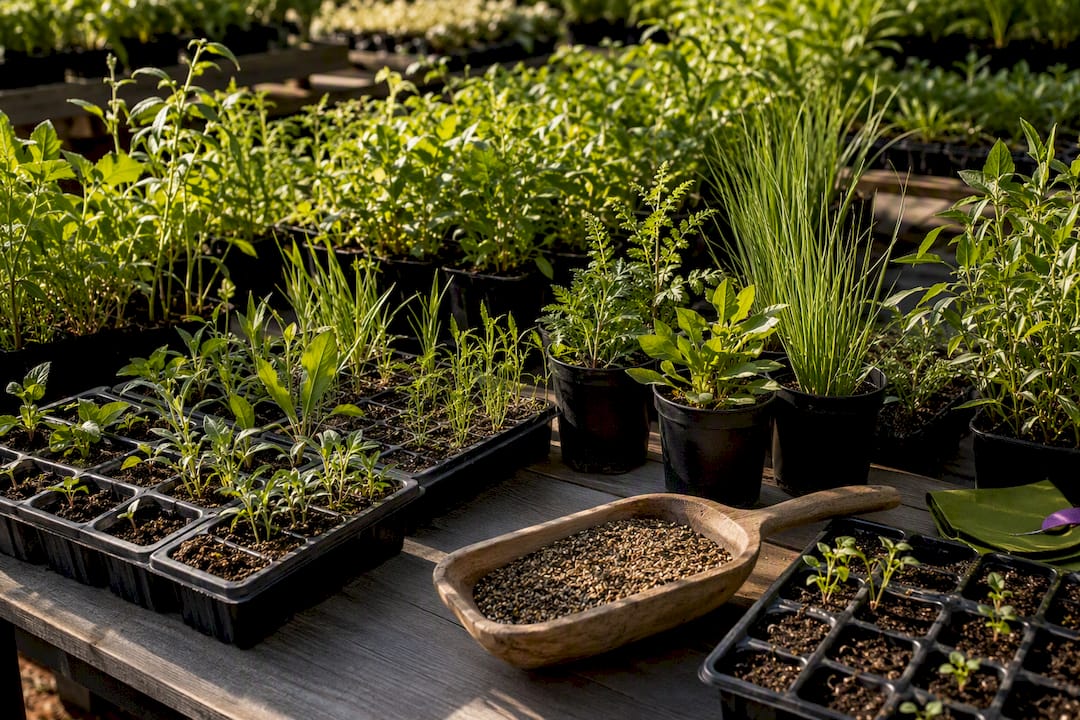 Native plugs and container plants at nursery