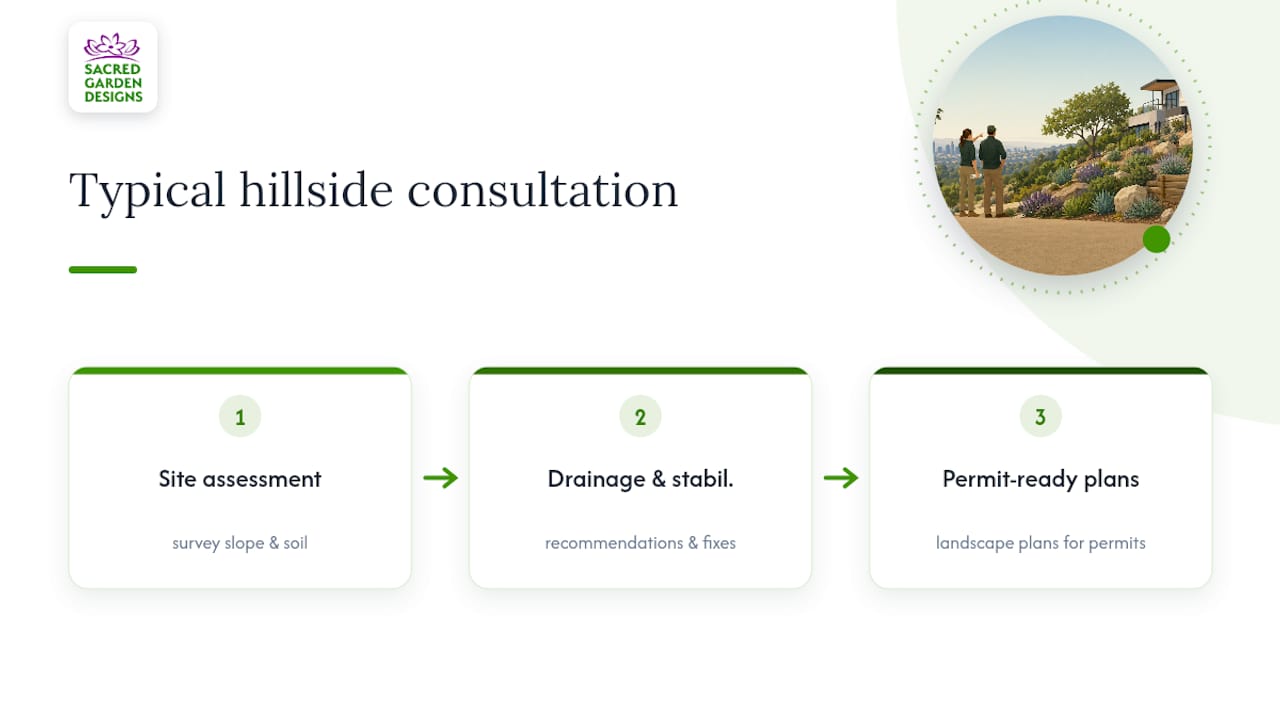 Client proof: what a hillside project with Sacred Garden Designs looks like — overview diagram