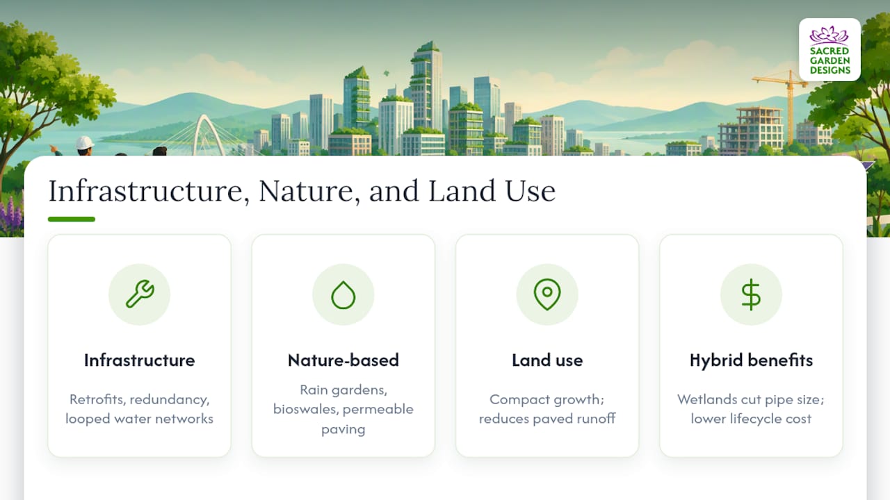 Infrastructure, nature-based solutions, and land use that reduce exposure — overview diagram