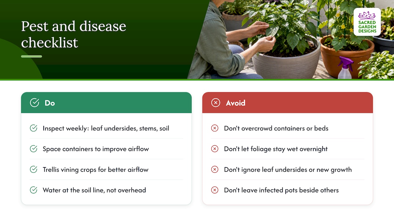 Pest and Disease Management in a Small-Space Garden — overview diagram