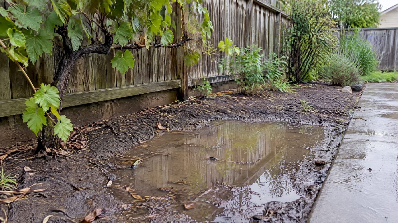 Rainwater pooling in grape planting site
