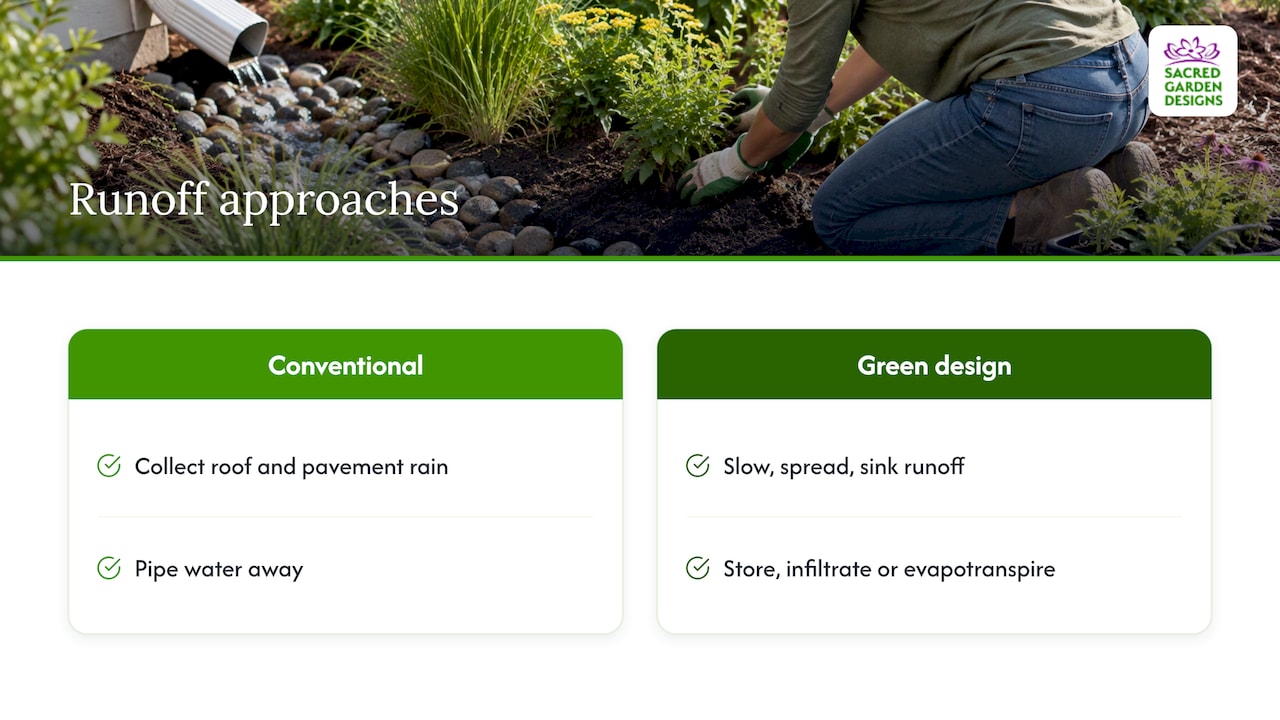 What stormwater management landscaping actually does — overview diagram