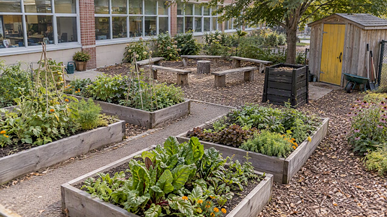 School garden with beds and teaching space